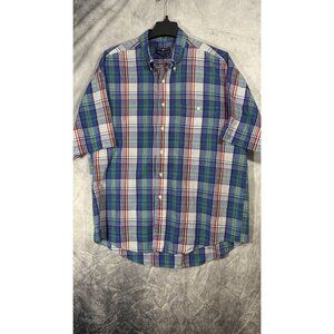 Vintage Buckingham‎ Blue Plaid Men’s Short Sleeve Summer Button Up Size Large